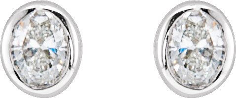 14K Gold Natural Diamond Oval Bezel-Set Stud Earrings - White Gold - view 6