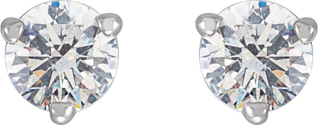 14K Gold Natural Diamond Round 3-Prong Stud Earrings - White Gold - view 8