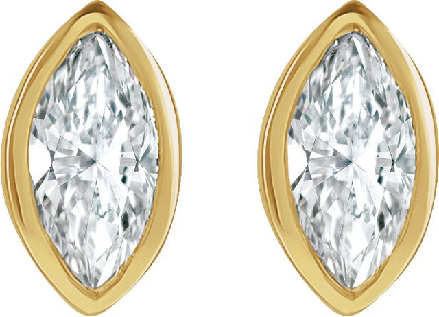 14K Gold Natural Diamond Marquise Bezel-Set Stud Earrings - Yellow Gold - view 4