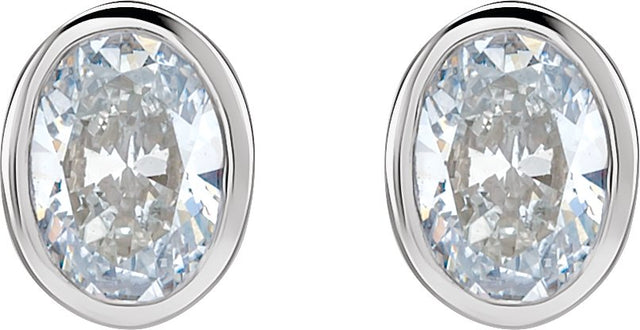 14K Gold Lab-Grown Diamond Oval Bezel-Set Stud Earrings - White Gold - view 6