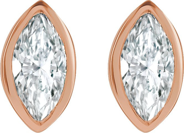 14K Gold Natural Diamond Marquise Bezel-Set Stud Earrings - Rose Gold - view 4