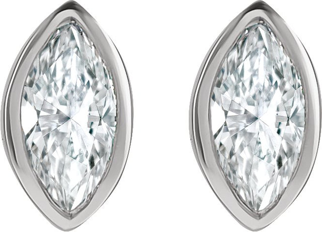 14K Gold Natural Diamond Marquise Bezel-Set Stud Earrings - White Gold - view 4