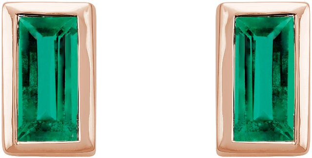 14K Gold Natural Emerald Straight Baguette Bezel-Set Stud Earrings - Yellow Gold - view 8