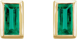 14K Gold Natural Emerald Straight Baguette Bezel-Set Stud Earrings - Rose Gold - view 8