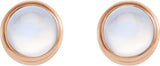 14K Gold Natural Rainbow Moonstone Round Bezel-Set Earrings – 3mm Stones - Rose Gold - view 4