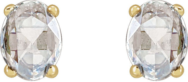 14K Gold Natural Diamond Oval 4-Prong Rose-Cut Stud Earrings - Yellow Gold - view 4