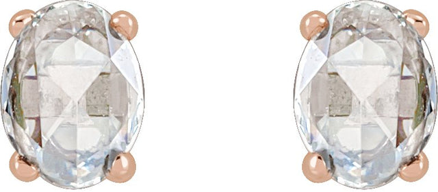 14K Gold Natural Diamond Oval 4-Prong Rose-Cut Stud Earrings - Rose Gold - view 4