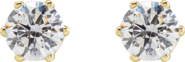 14K Gold White Cubic Zirconia Round 6-Prong Stud Earrings - Yellow Gold - view 4