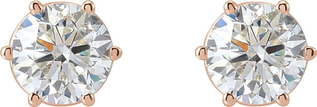 14K Gold Natural Diamond Round 6-Prong Stud Earrings - Rose Gold - view 6