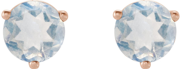14K Gold Natural Blue Sheen Moonstone Round 3-Prong Stud Earrings - Rose Gold - view 8