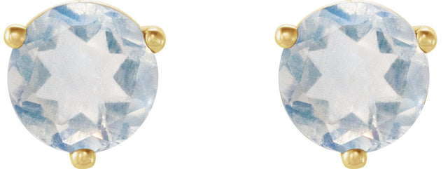 14K Gold Natural Blue Sheen Moonstone Round 3-Prong Stud Earrings - Yellow Gold - view 8
