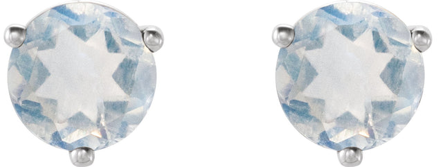 Platinum Natural Blue Sheen Moonstone Round 3-Prong Stud Earrings - view 8