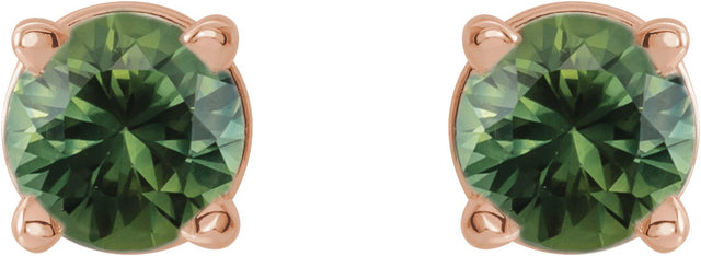 14K Gold Natural Green Sapphire Round 4-Prong Lightweight Stud Earrings - Rose Gold - view 26