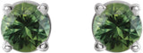 14K Gold Natural Green Sapphire Round 4-Prong Lightweight Stud Earrings - White Gold - view 10