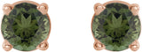 14K Gold Natural Green Tourmaline Round 4-Prong Lightweight Stud Earrings - Rose Gold - view 26