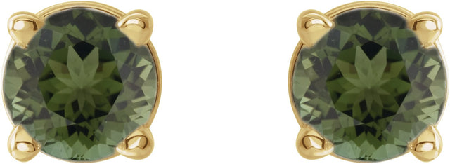 14K Gold Natural Green Tourmaline Round 4-Prong Lightweight Stud Earrings - Yellow Gold - view 10