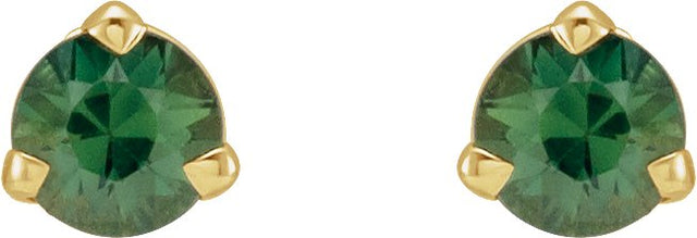 14K Gold Natural Green Sapphire Round 3-Prong Claw Cocktail-Style Stud Earrings - Yellow Gold - view 4