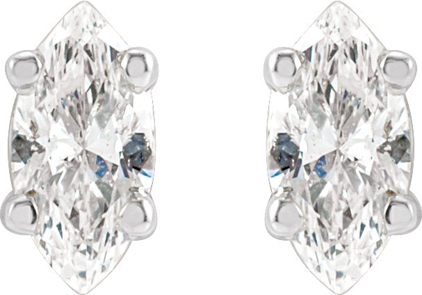 14K Gold Natural Diamond Marquise 4-Prong Lightweight Stud Earrings - White Gold - view 4
