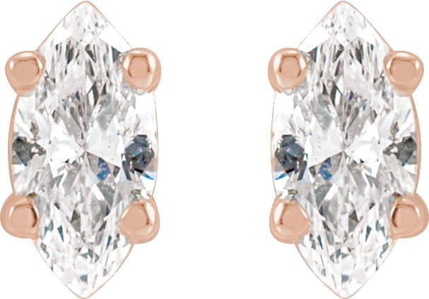 14K Gold Natural Diamond Marquise 4-Prong Lightweight Stud Earrings - Rose Gold - view 4