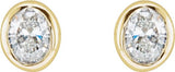 14K Gold Natural Diamond Oval Bezel-Set Stud Earrings - Yellow Gold - view 6
