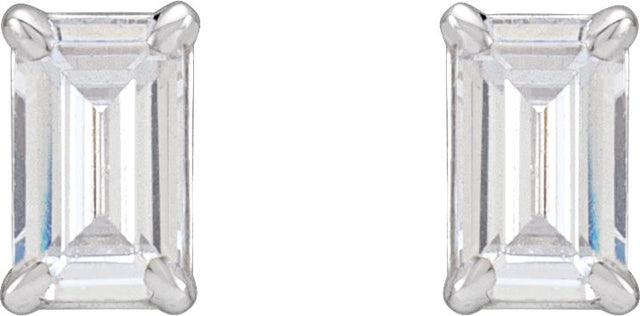 14K Gold Emerald Lab-Grown Diamond Stud Earrings - White Gold - view 4