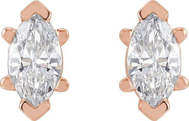 14K Gold Lab-Grown Diamond Marquise 6-Prong V-End Stud Earrings - Rose Gold - view 6