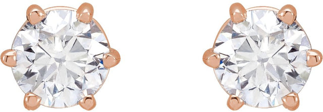 14K Gold Natural Diamond Round 6-Prong Stud Earrings - Rose Gold - view 8