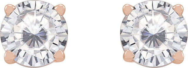 14K Gold Lab-Grown Moissanite Round 4-Prong Lightweight Stud Earrings - Rose Gold - view 10