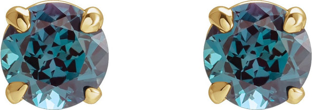 14K Gold Lab-Grown Alexandrite Round 4-Prong Claw Stud Earrings - Yellow Gold - view 4