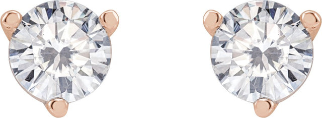 14K Gold Lab-Grown Moissanite Round 3-Prong Stud Earrings - Rose Gold - view 2