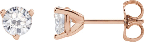 14K Gold Lab-Grown Moissanite Round 3-Prong Stud Earrings - Rose Gold