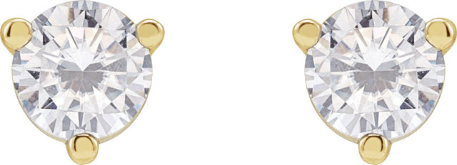 18K Gold Lab-Grown Moissanite Round 3-Prong Stud Earrings - Yellow Gold - view 2