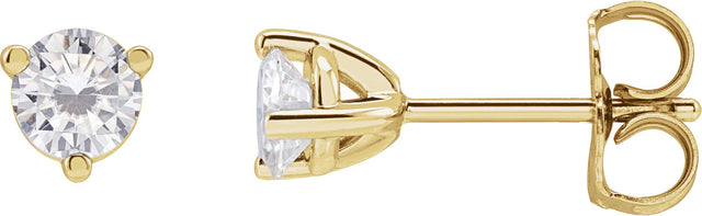 14K Gold Lab-Grown Moissanite Round 3-Prong Stud Earrings - Yellow Gold