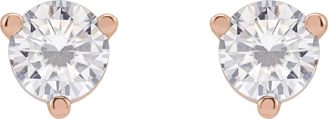 14K Gold Lab-Grown Moissanite Round 3-Prong Stud Earrings - Rose Gold - view 2