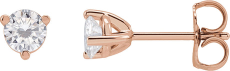 14K Gold Lab-Grown Moissanite Round 3-Prong Stud Earrings - Rose Gold