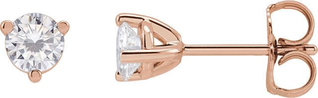 14K Gold Lab-Grown Moissanite Round 3-Prong Stud Earrings - Rose Gold