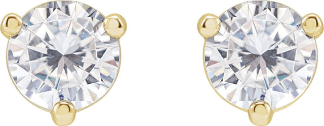 14K Gold Lab-Grown Moissanite Round 3-Prong Stud Earrings - Yellow Gold - view 2