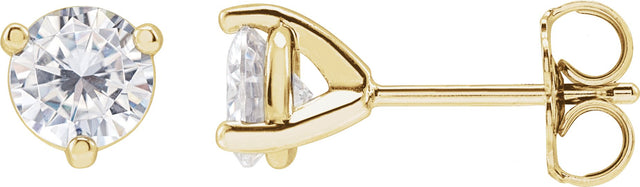 14K Gold Lab-Grown Moissanite Round 3-Prong Stud Earrings - Yellow Gold
