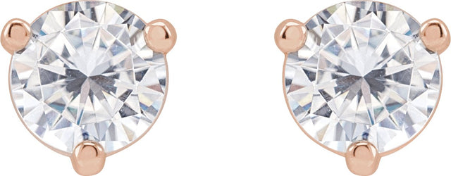 14K Gold Lab-Grown Moissanite Round 3-Prong Stud Earrings - Rose Gold - view 2