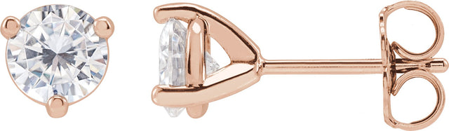 14K Gold Lab-Grown Moissanite Round 3-Prong Stud Earrings - Rose Gold