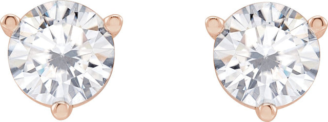 14K Gold Lab-Grown Moissanite Round 3-Prong Stud Earrings - Rose Gold - view 2