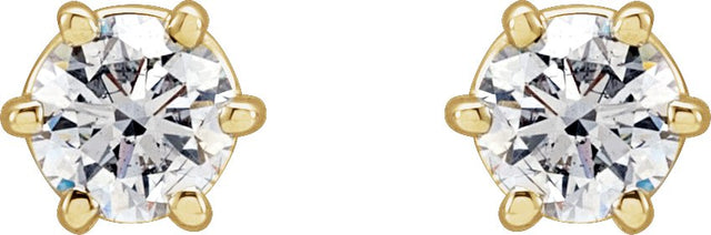 14K Gold Natural Diamond Round 6-Prong Stud Earrings - Yellow Gold - view 6