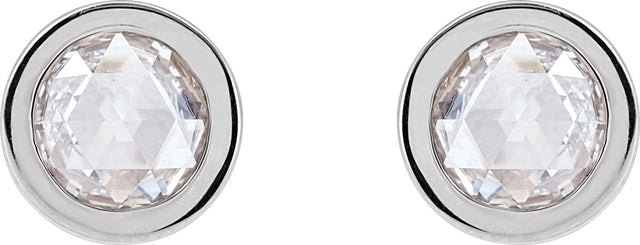 Platinum Natural Diamond Round Bezel-Set Rose-Cut Stud Earrings - view 6