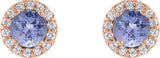 14K Gold Natural Blue Tanzanite Round 4-Prong Halo-Style Earrings - view 8