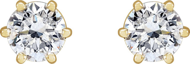 14K Gold Natural Diamond Round 6-Prong Stud Earrings - Yellow Gold - view 6