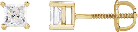 14K Gold White Cubic Zirconia Square 4-Prong Stud Earrings - Yellow Gold