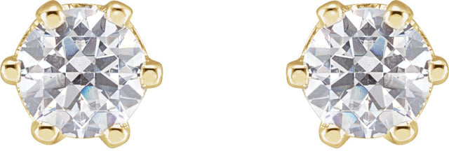 14K Gold White Cubic Zirconia Round 6-Prong Stud Earrings - Yellow Gold - view 4