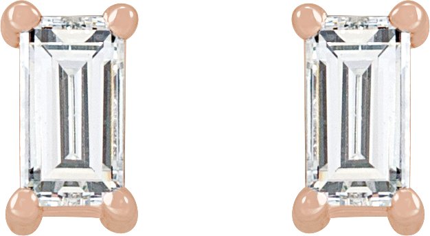 14K Gold Lab-Grown Diamond Straight Baguette 4-Prong Stud Earrings - Rose Gold - view 6