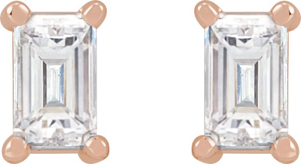 14K Gold Natural Diamond Straight Baguette 4-Prong Stud Earrings - Rose Gold - view 6