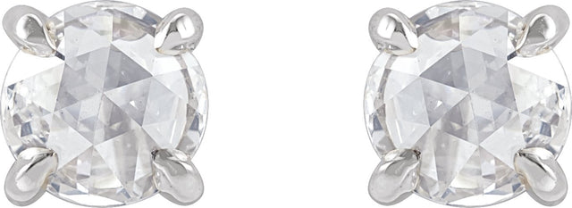 14K Gold Natural Diamond Round 4-Prong Claw Rose-Cut Stud Earrings - White Gold - view 6